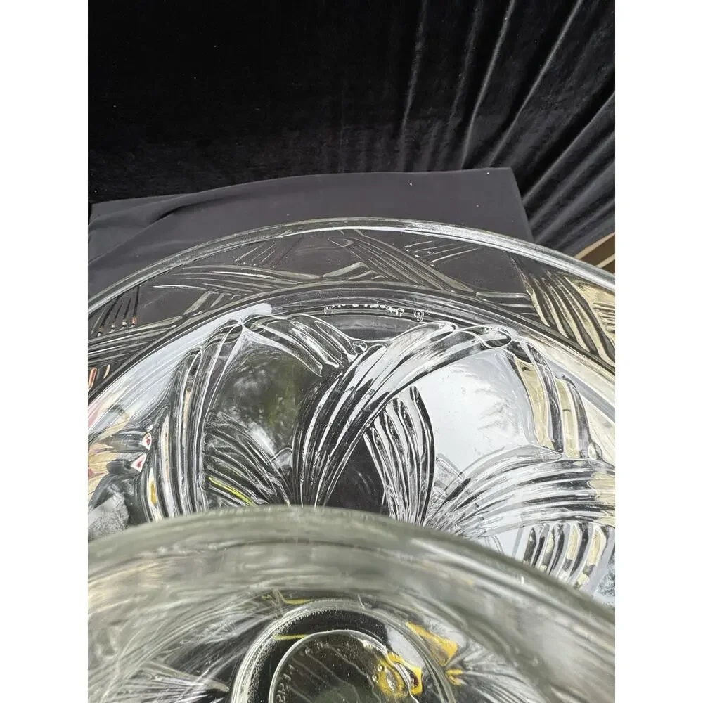 Vintage Anchor Hocking Glass Chip Dip Set Or Flip Cake Stand Swirl Pattern 5/31
